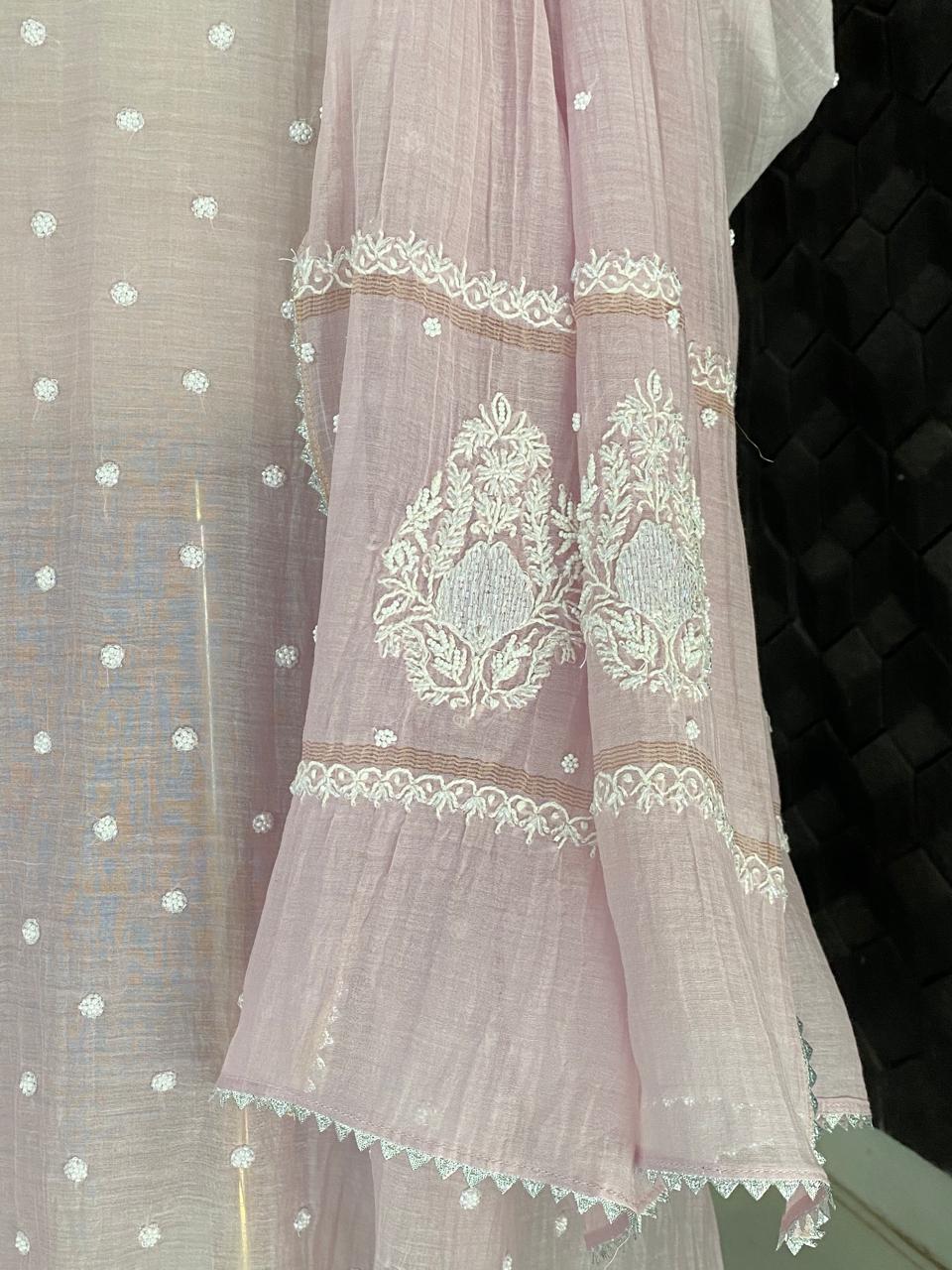 Lilac Mul Chanderi Chikankari Kurta Set