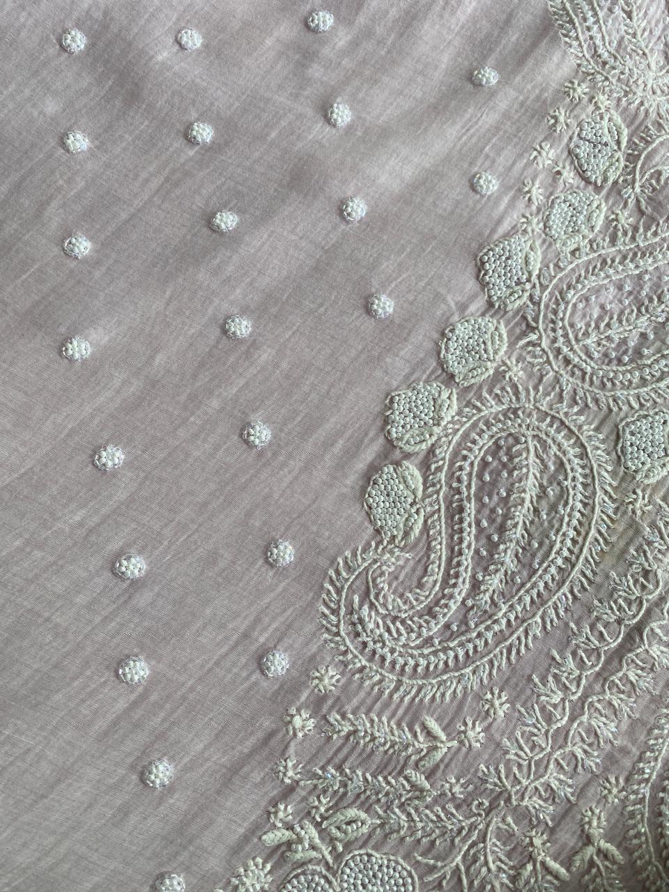 Lilac Mul Chanderi Chikankari Kurta Set