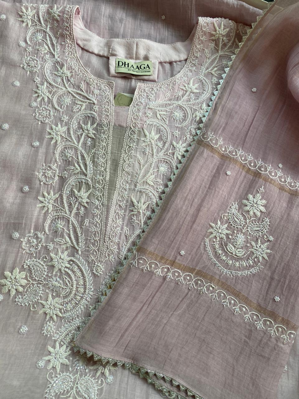 Lilac Mul Chanderi Chikankari Kurta Set