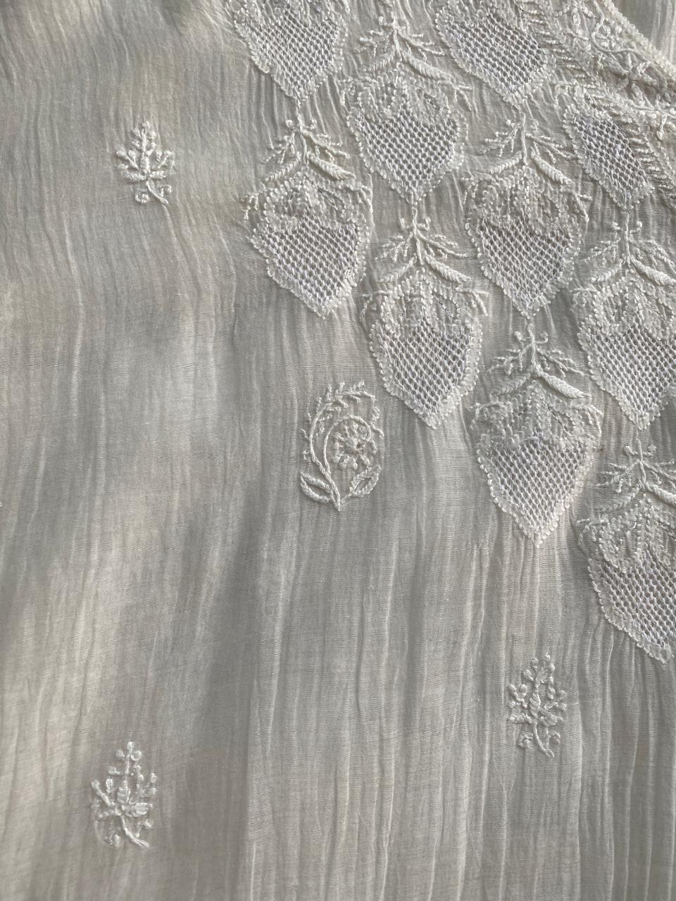 White Mul Chanderi Chikankari Kurta Set