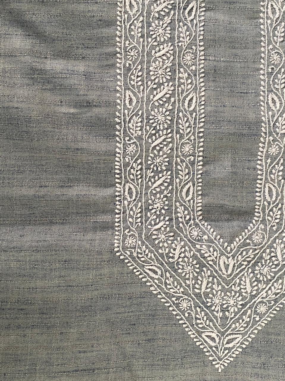 Ash Blue Moonga Silk Chikankari Men’s Kurta