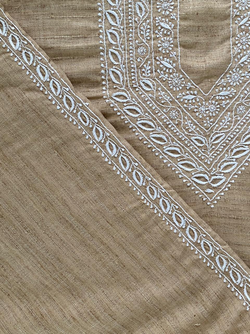 Brown Moonga Silk Chikankari Men’s Kurta