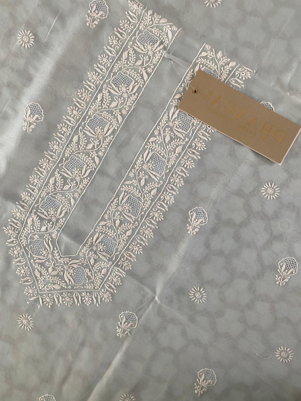 Sky Blue Mul Chanderi chikankari men’s kurta