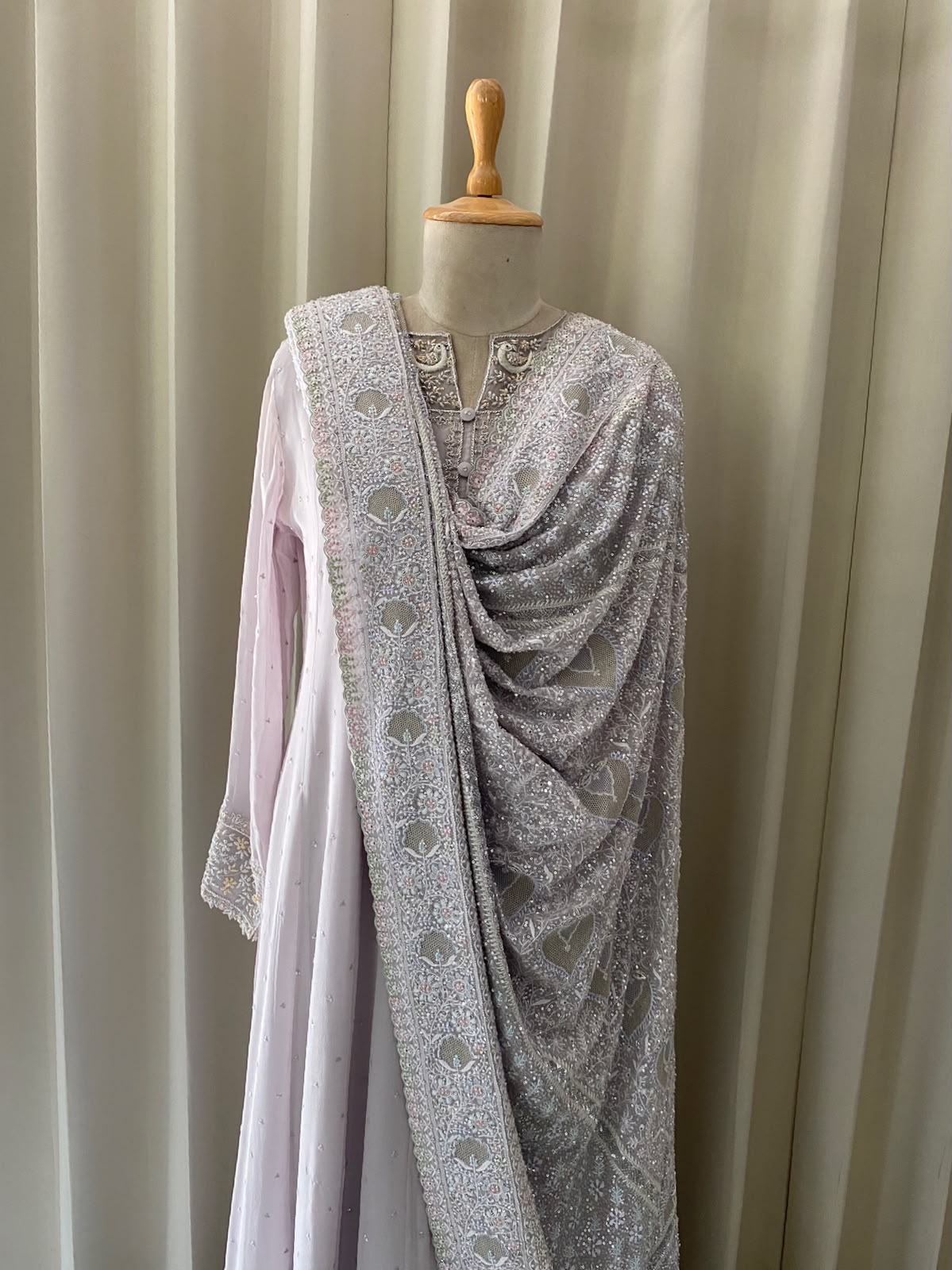 Lilac Georgette Anarkali Set with Embroidered Heavy Dupatta