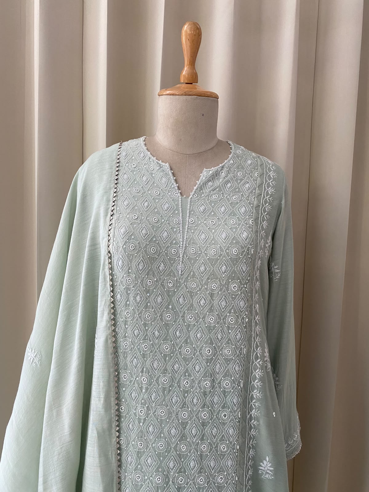 Sage Green Moonga Silk Kurta Set