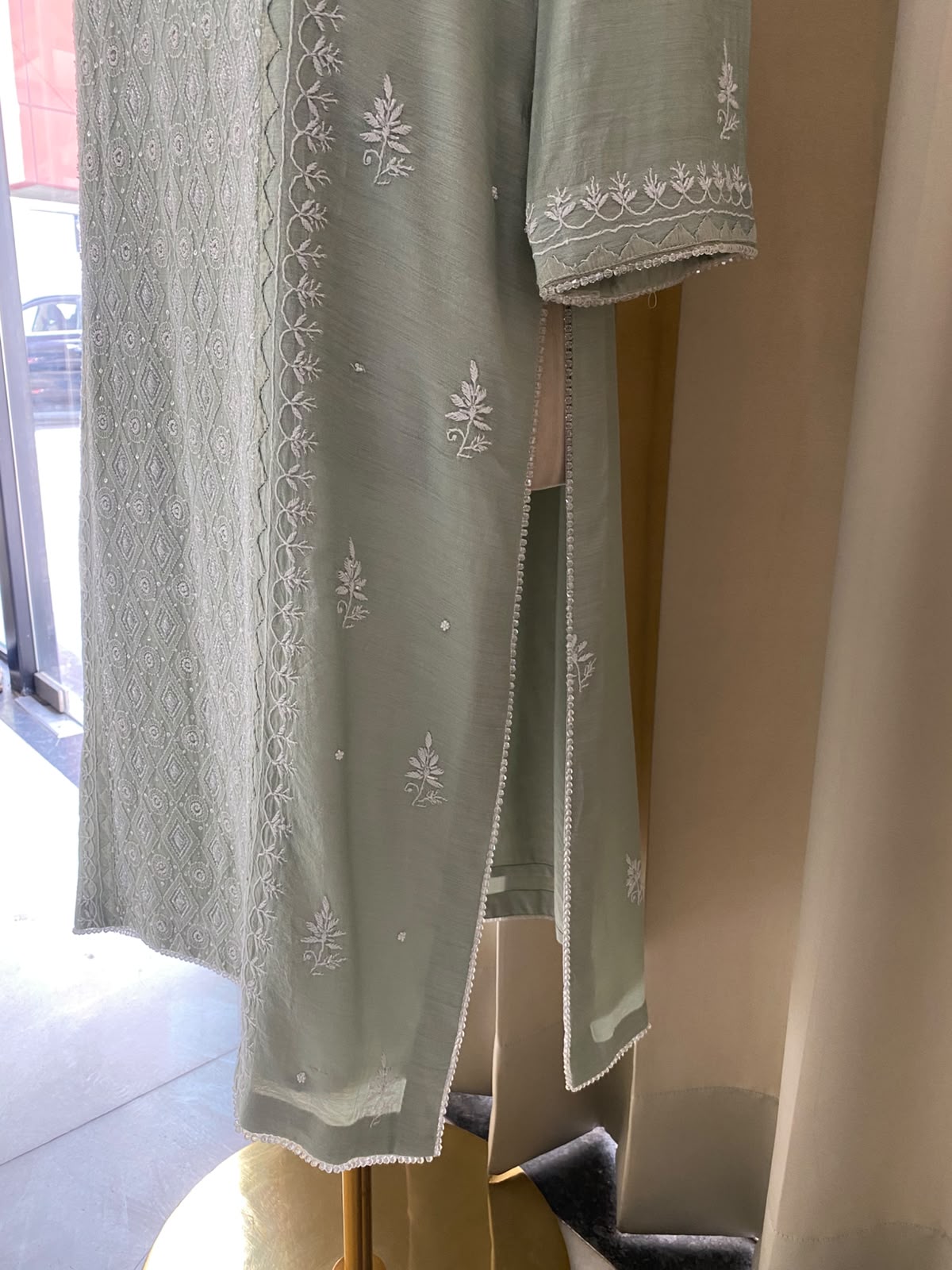 Sage Green Moonga Silk Kurta Set