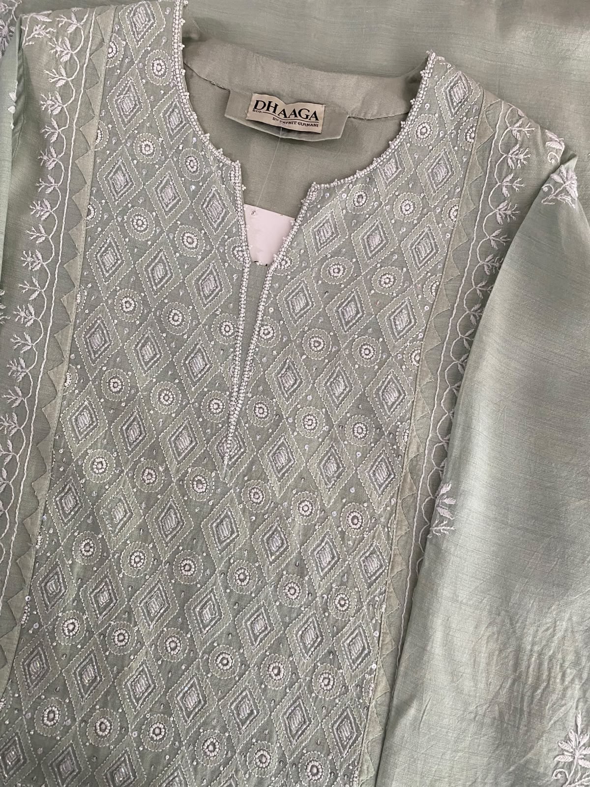 Sage Green Moonga Silk Kurta Set