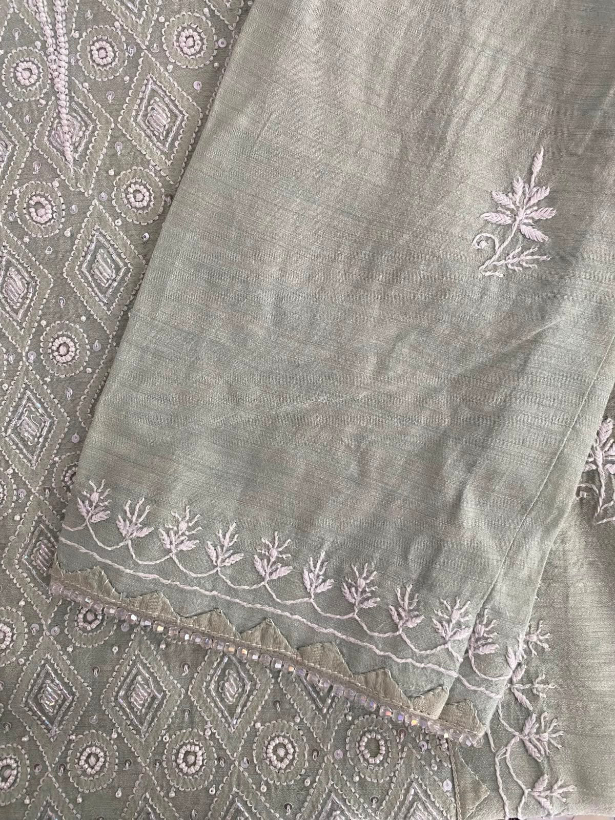Sage Green Moonga Silk Kurta Set