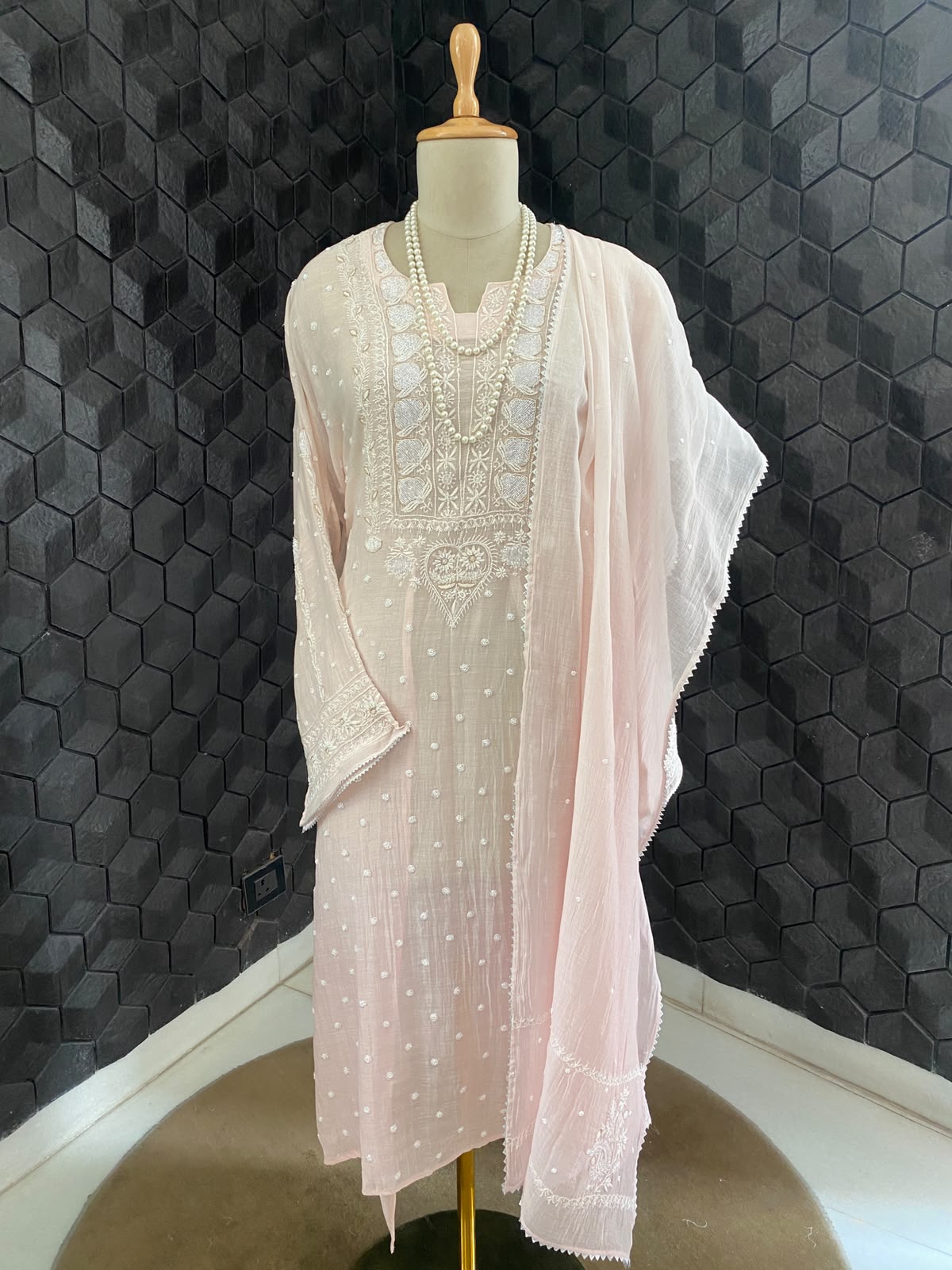 Pink Mul Chanderi Chikankari Kurta Set