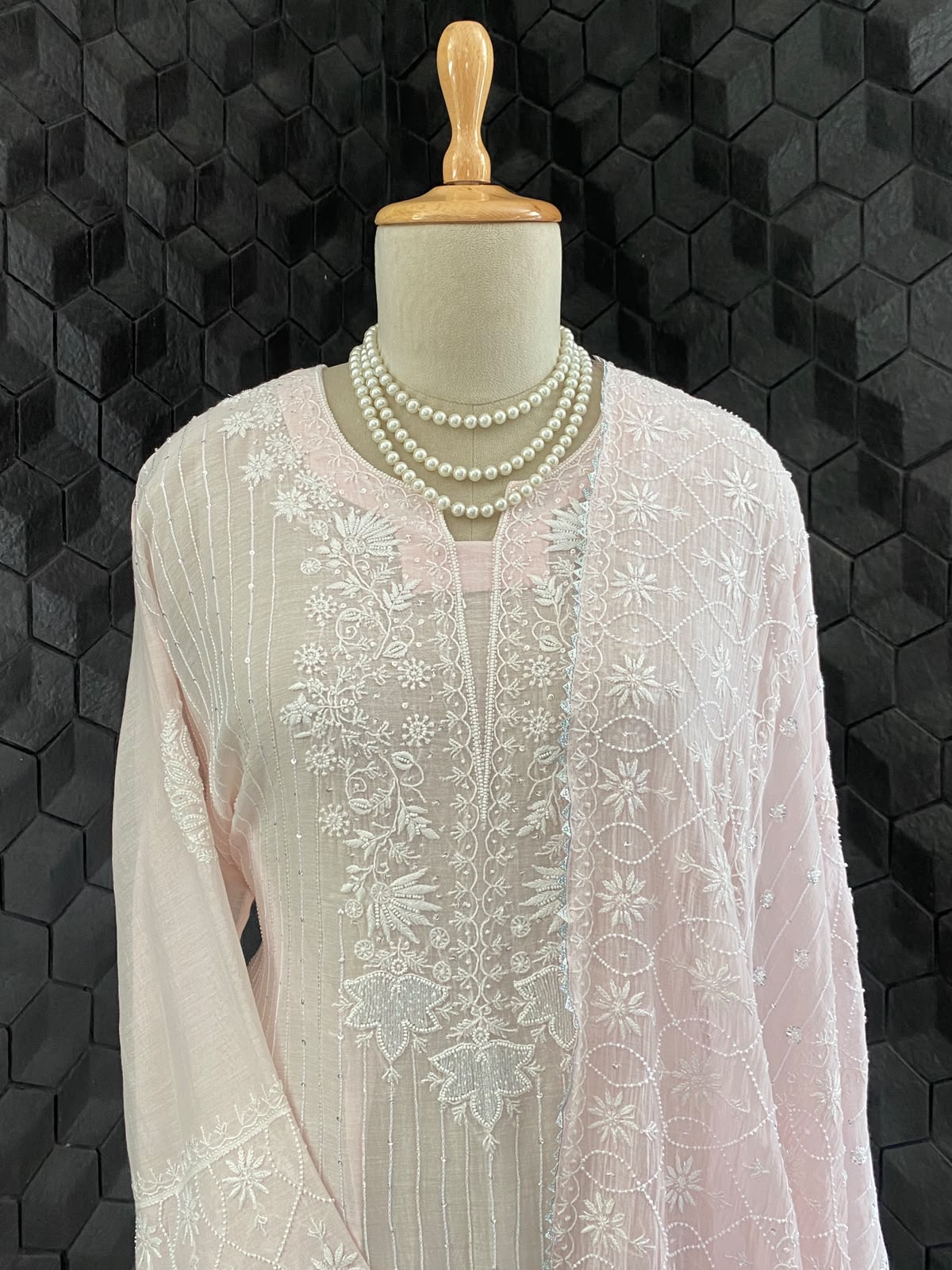 Blush Pink Mul Chanderi Chikankari Kurta Set