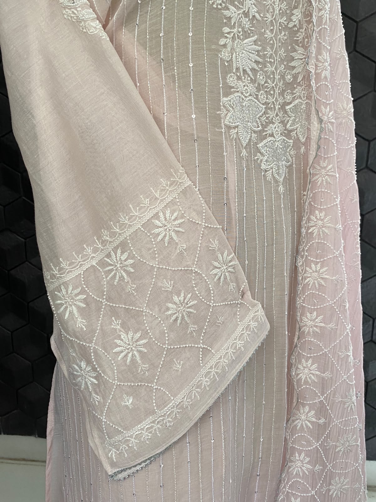 Blush Pink Mul Chanderi Chikankari Kurta Set