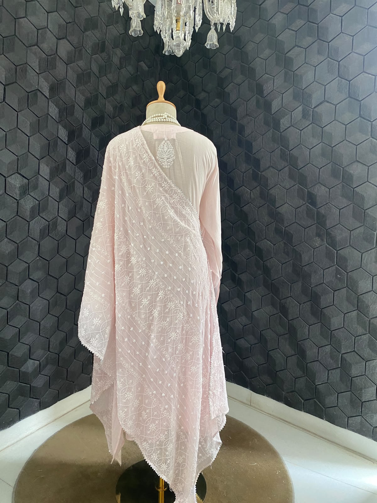 Blush Pink Mul Chanderi Chikankari Kurta Set