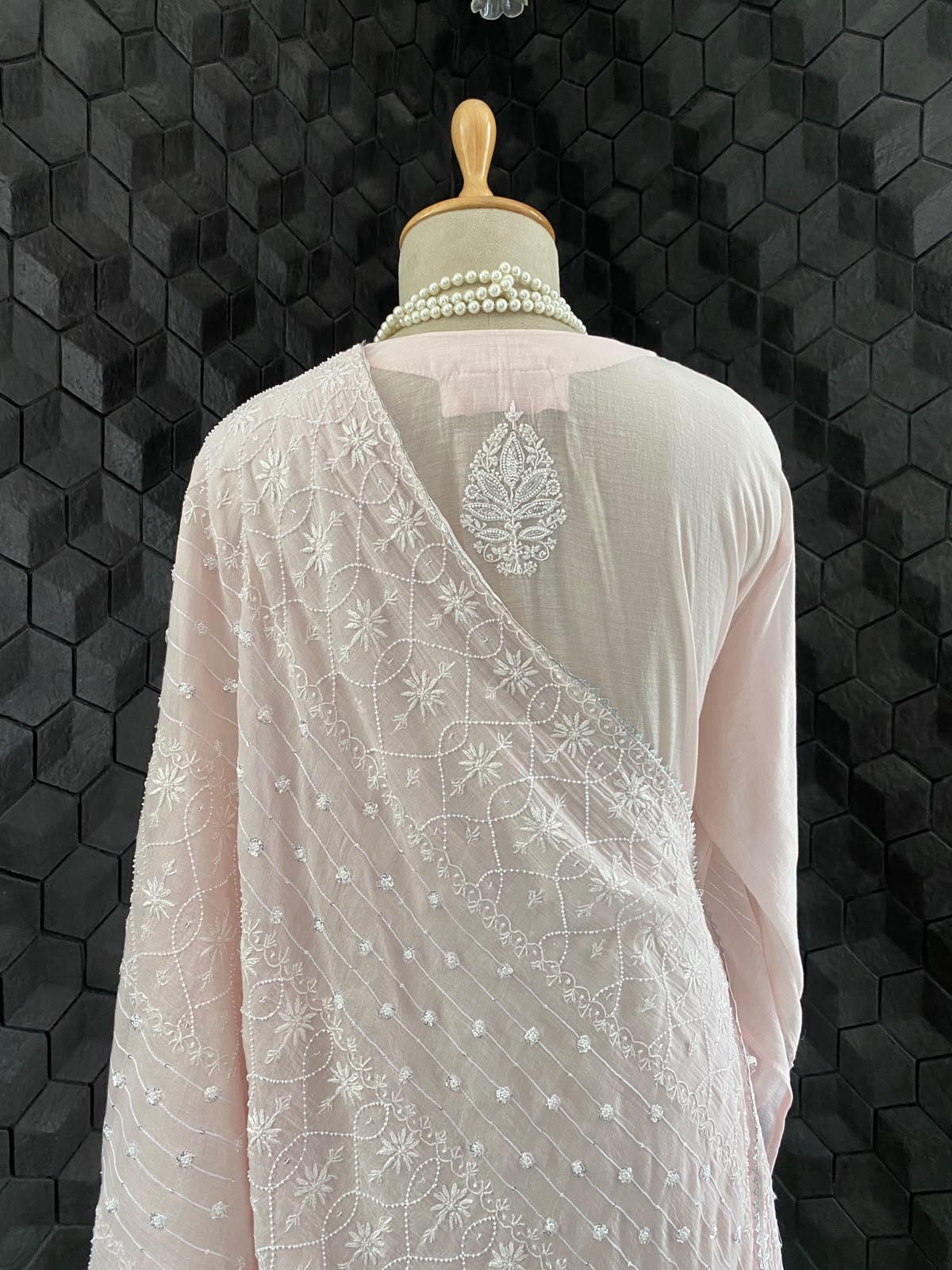 Blush Pink Mul Chanderi Chikankari Kurta Set