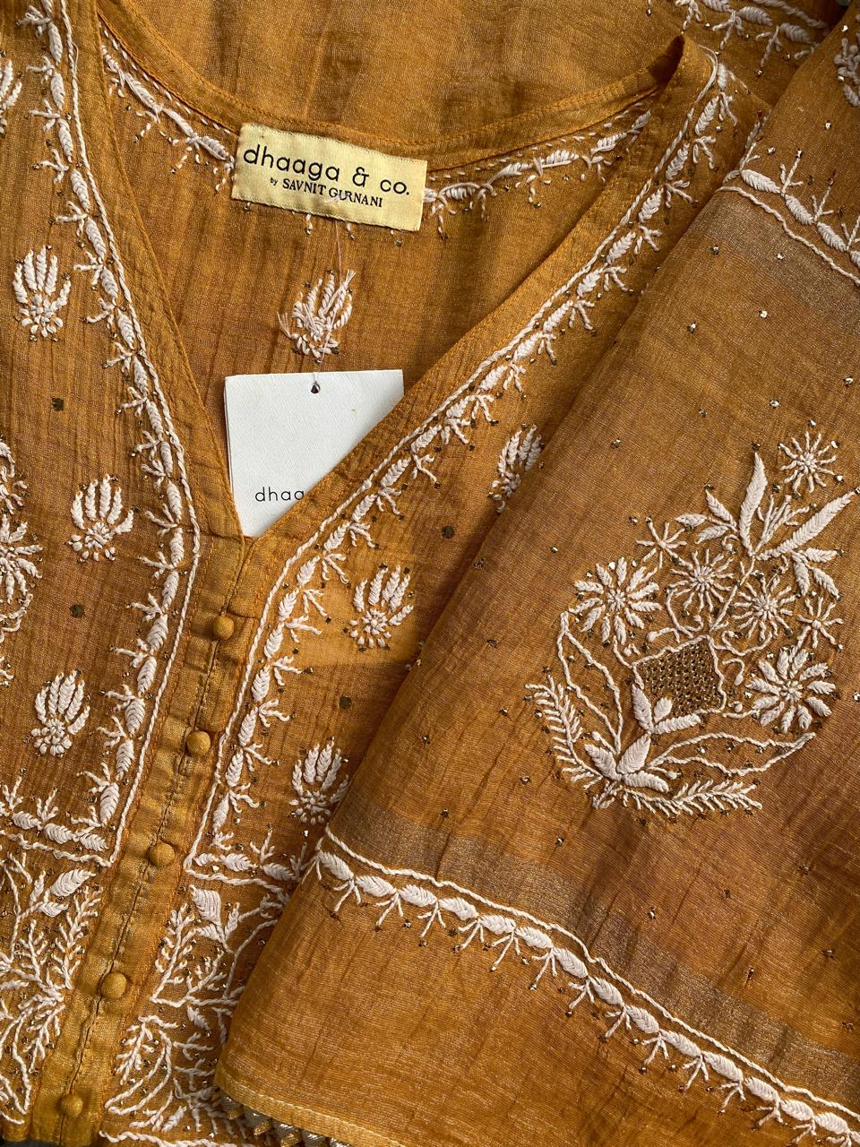 Mustard Sliver Tissue Chikankari sharara set