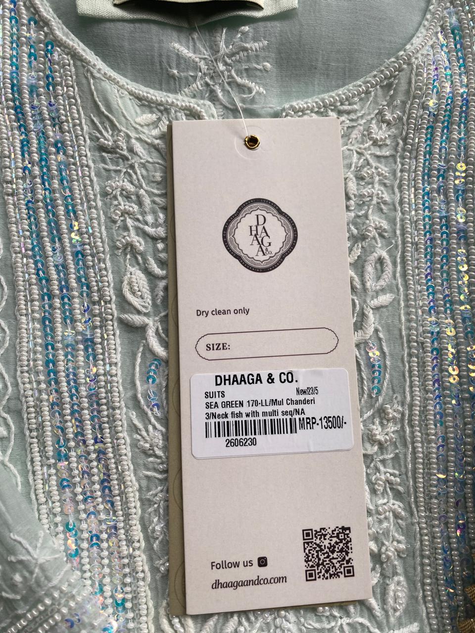 Sea Green Mul Chanderi Chikankari Kurta Set