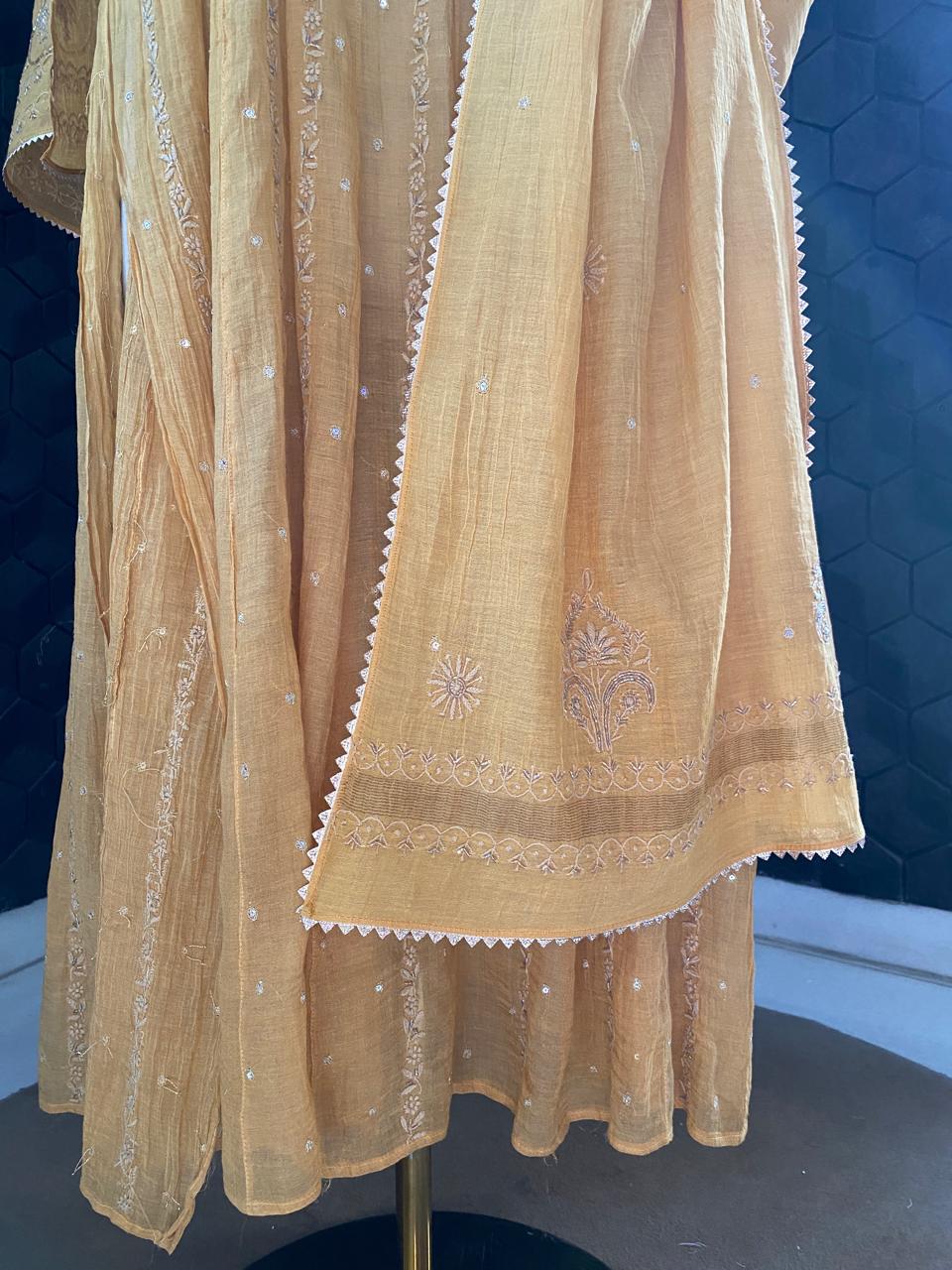 Mustard Yellow Golden Tissue Anarkali Suit