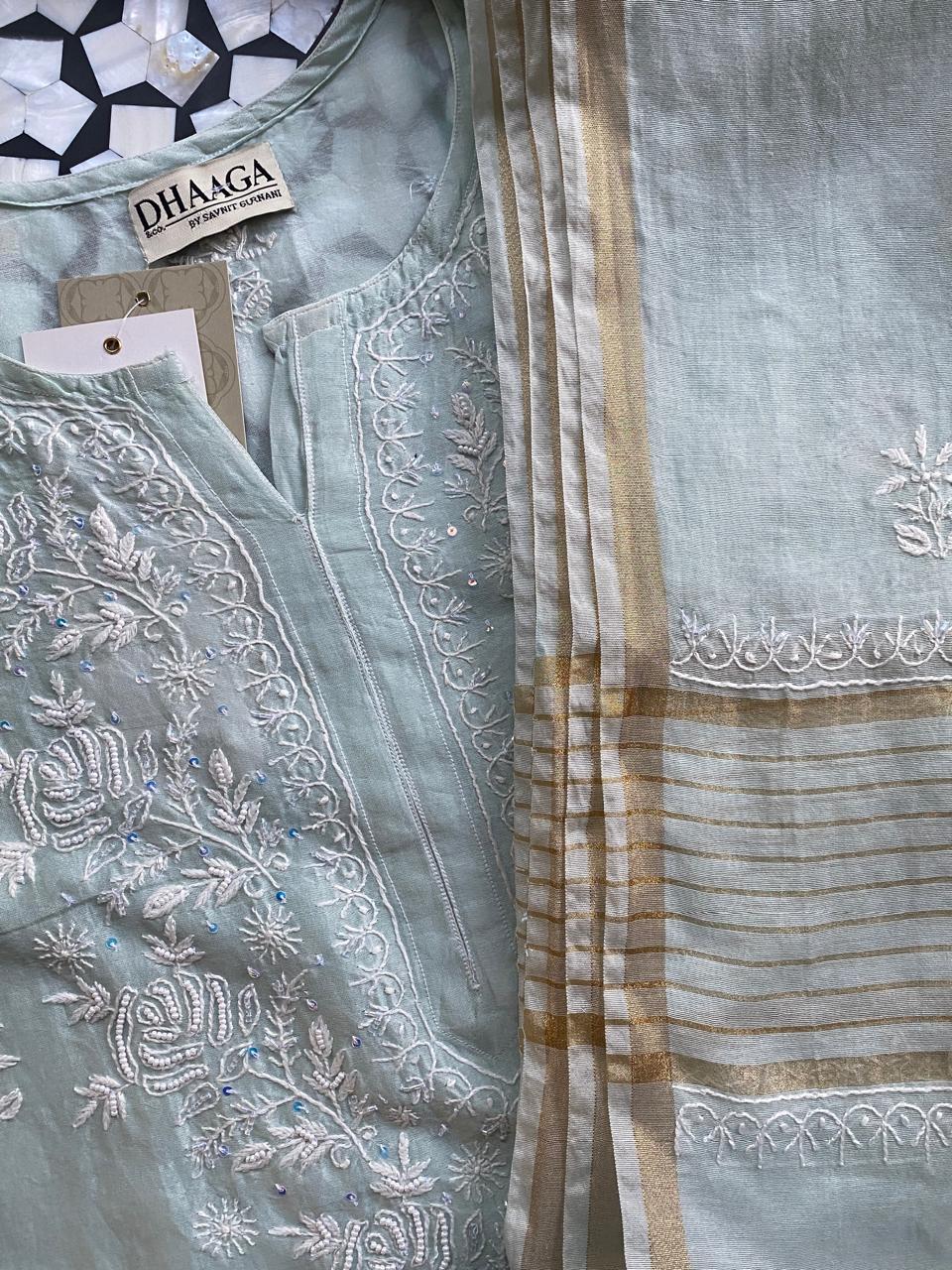 Sea Green Mul Chikankari Co-ord set