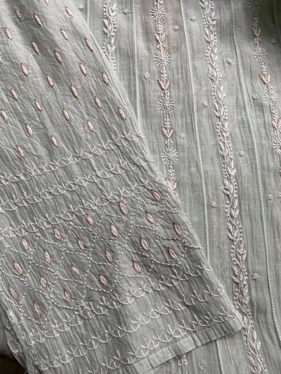 Sea Green Mul Chanderi Chikankari Anarkali Set