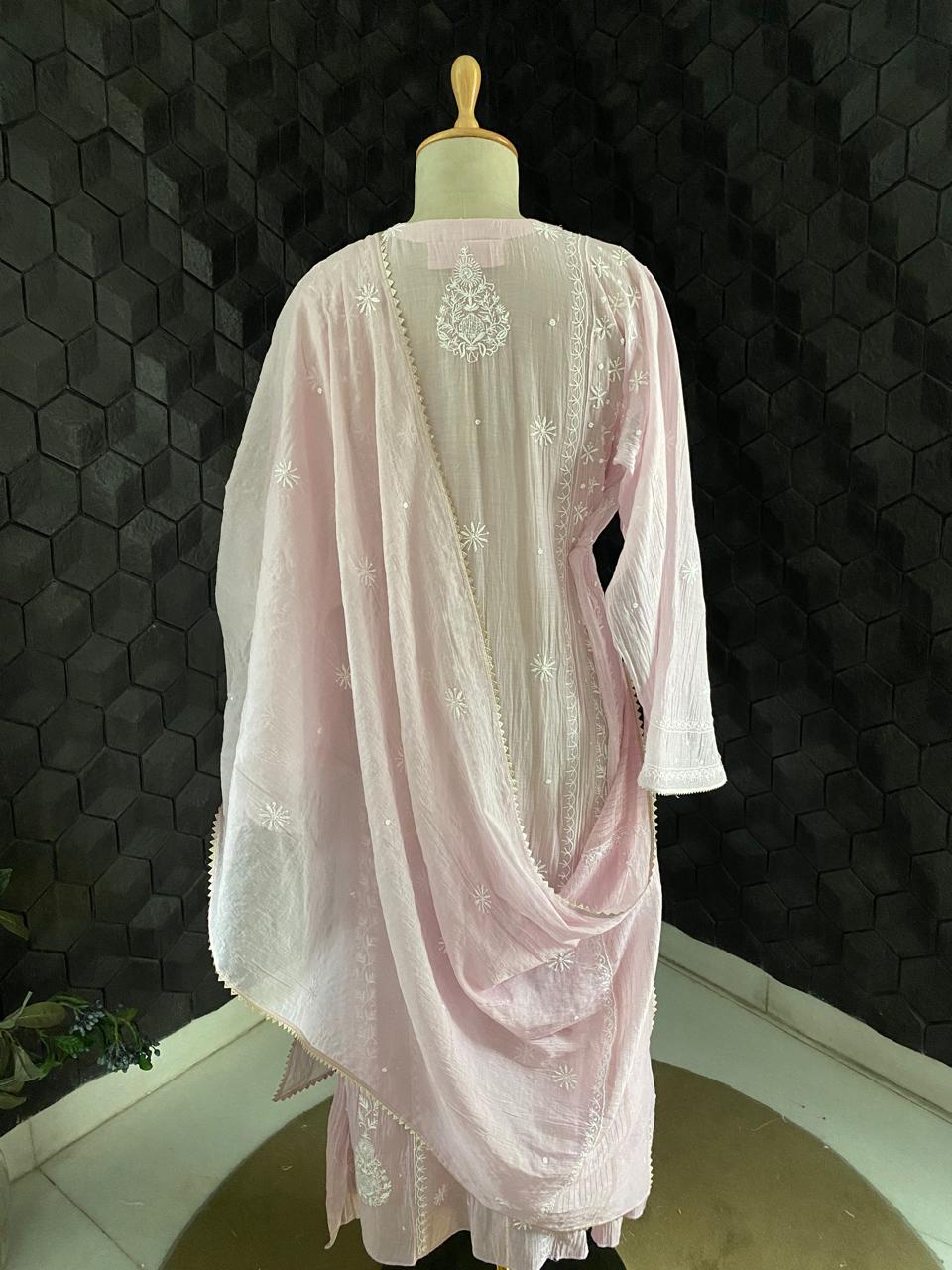 Lilac Mul Chanderi Chikankari Kurta Set