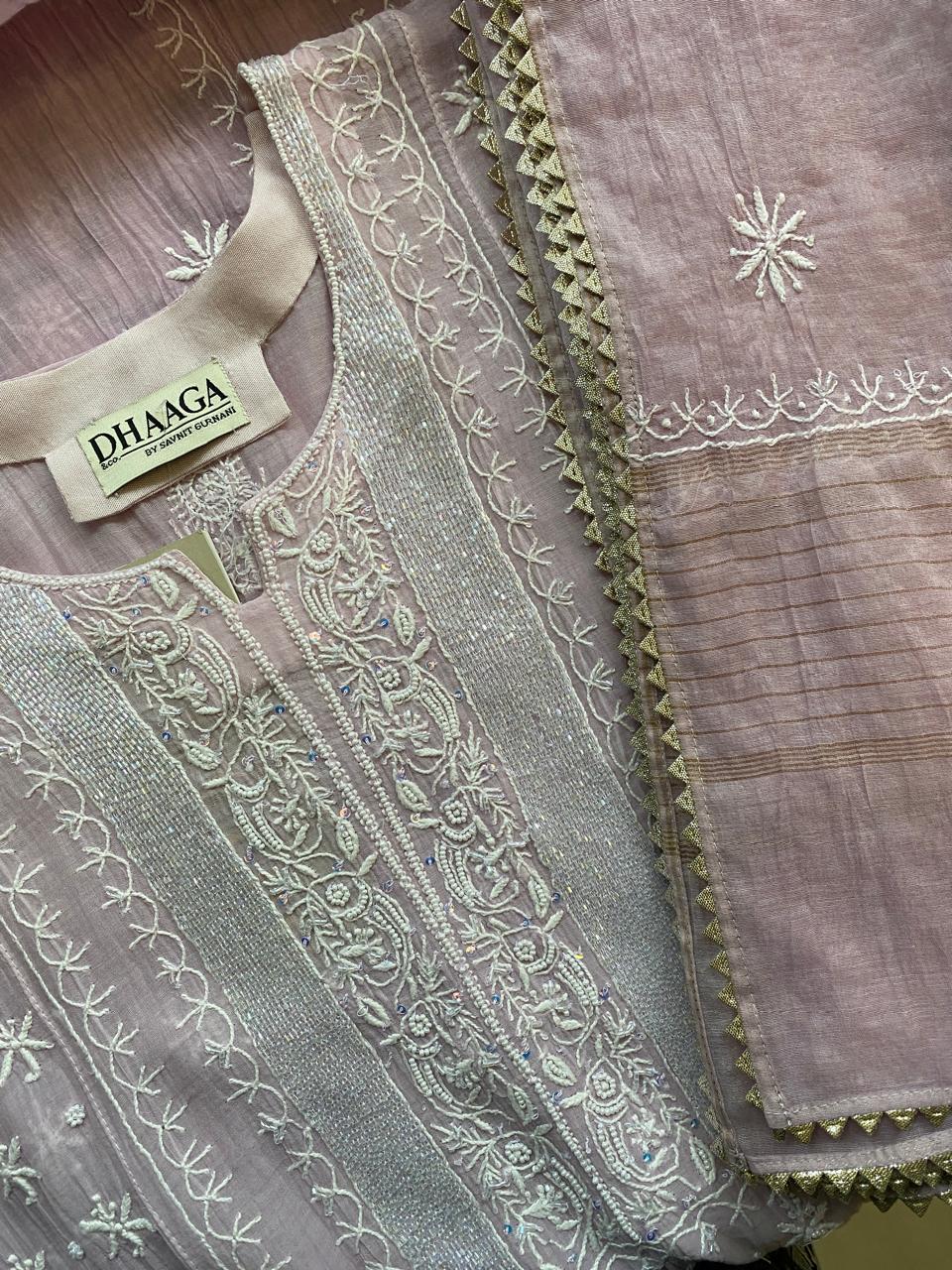 Lilac Mul Chanderi Chikankari Kurta Set