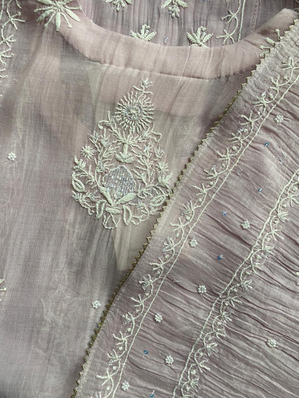 Lilac Mul Chanderi Chikankari Kurta Set