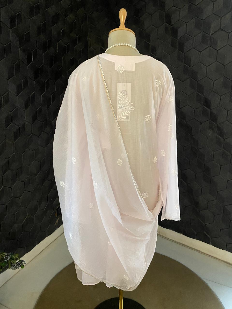 Pink Mul Chanderi Chikankari Kurta Set