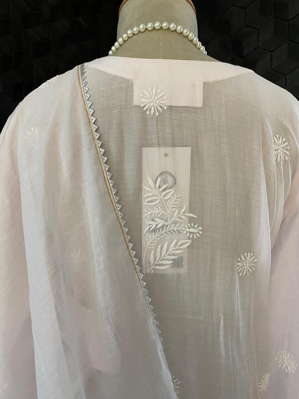 Pink Mul Chanderi Chikankari Kurta Set