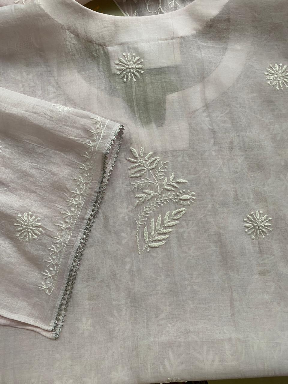 Pink Mul Chanderi Chikankari Kurta Set