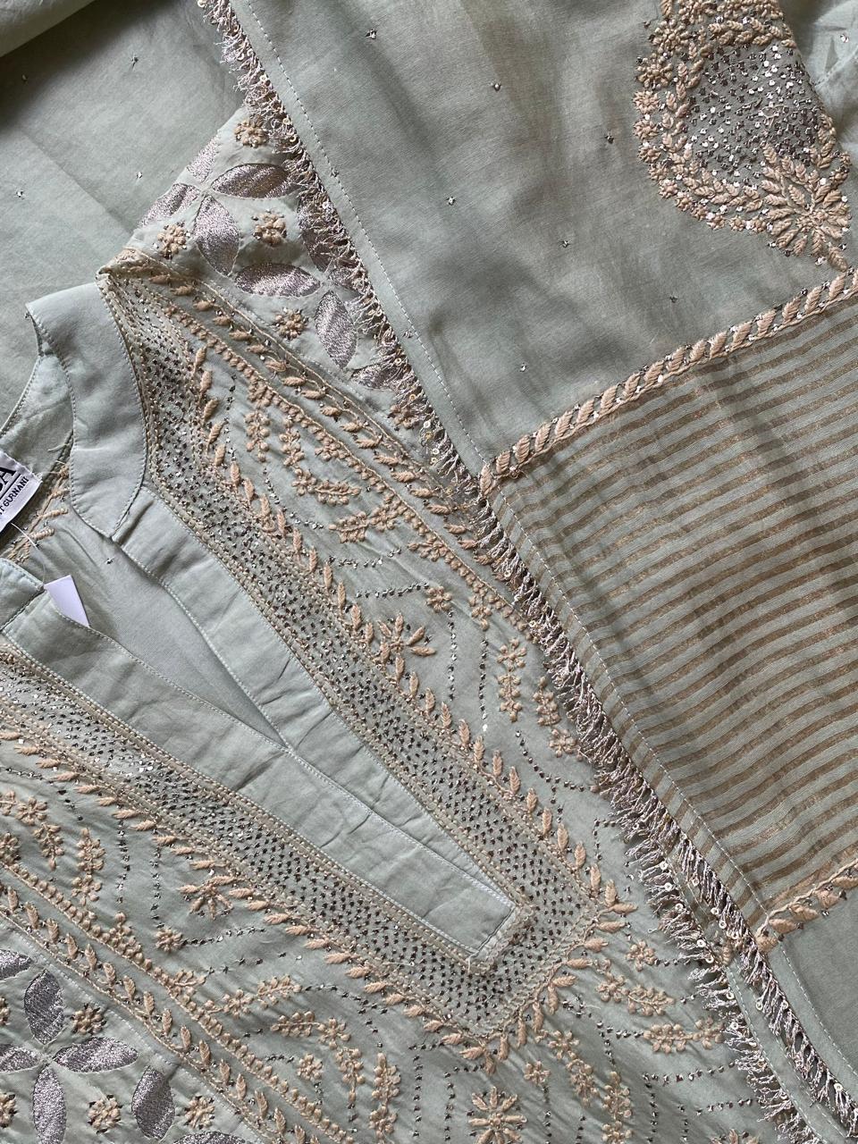 Sage Green Chanderi Chikankari Kurta Set