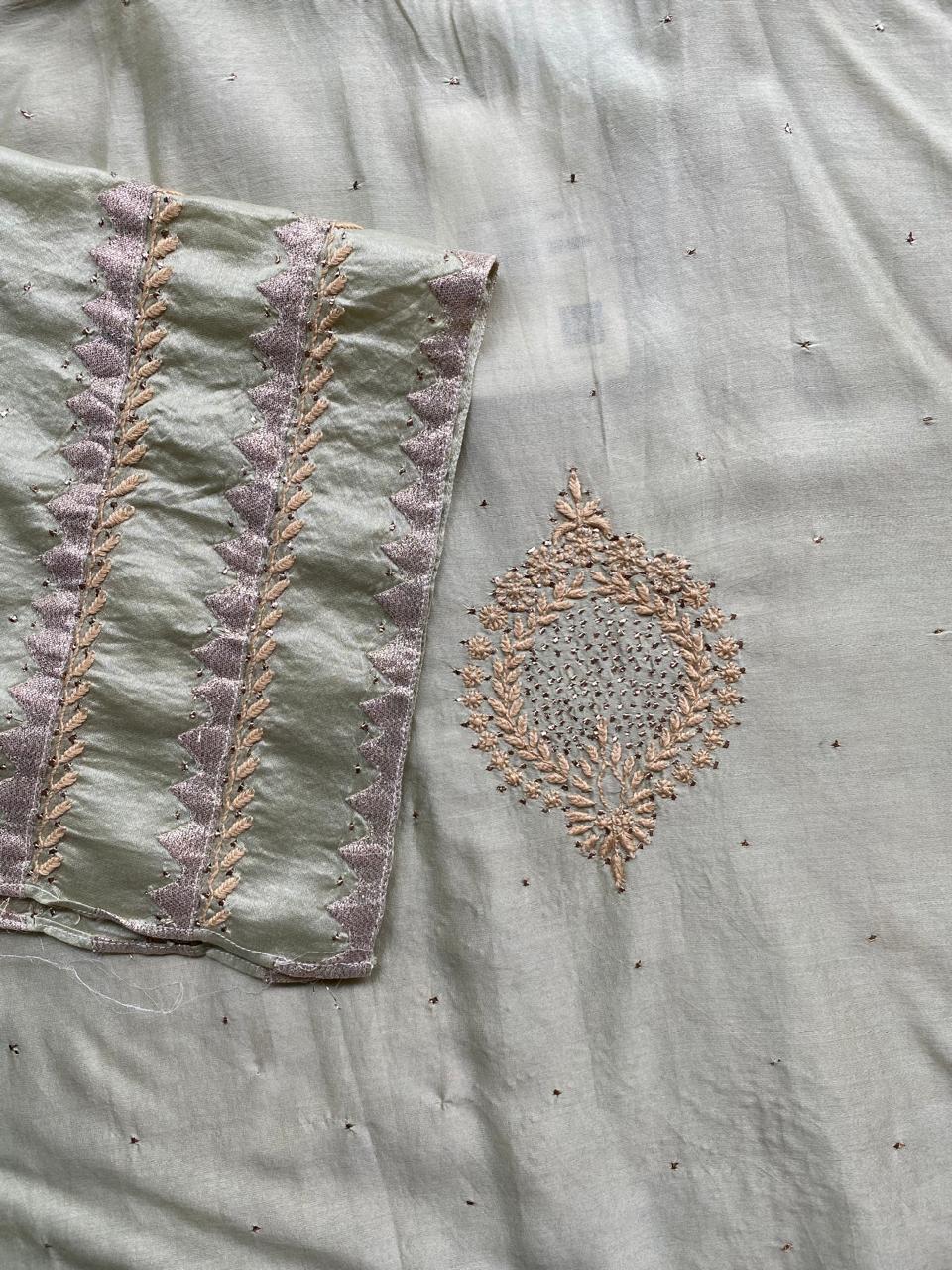 Sage Green Chanderi Chikankari Kurta Set