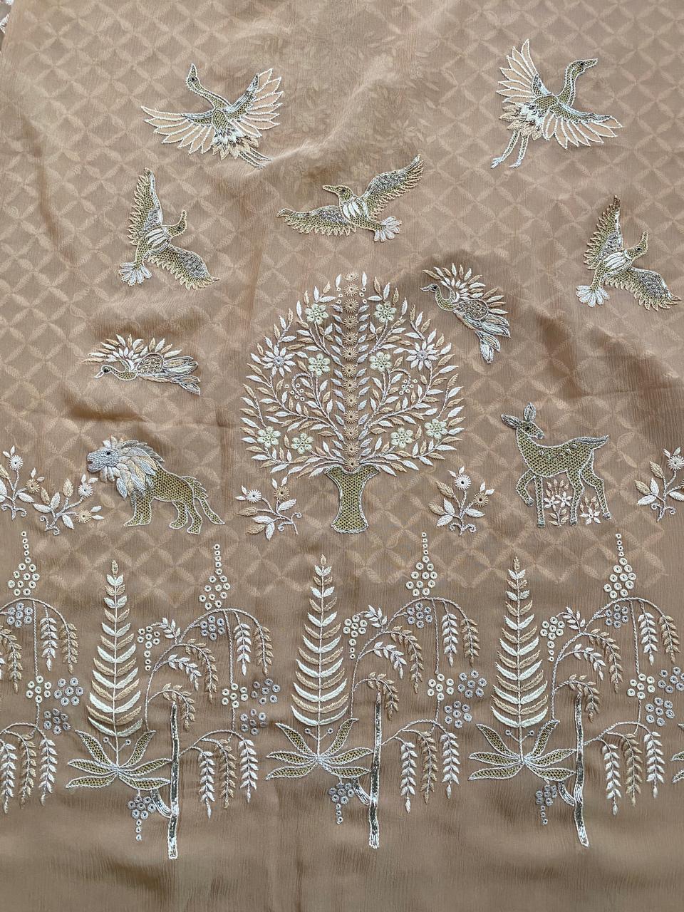 Bronze Chiffon Chikankari Saree