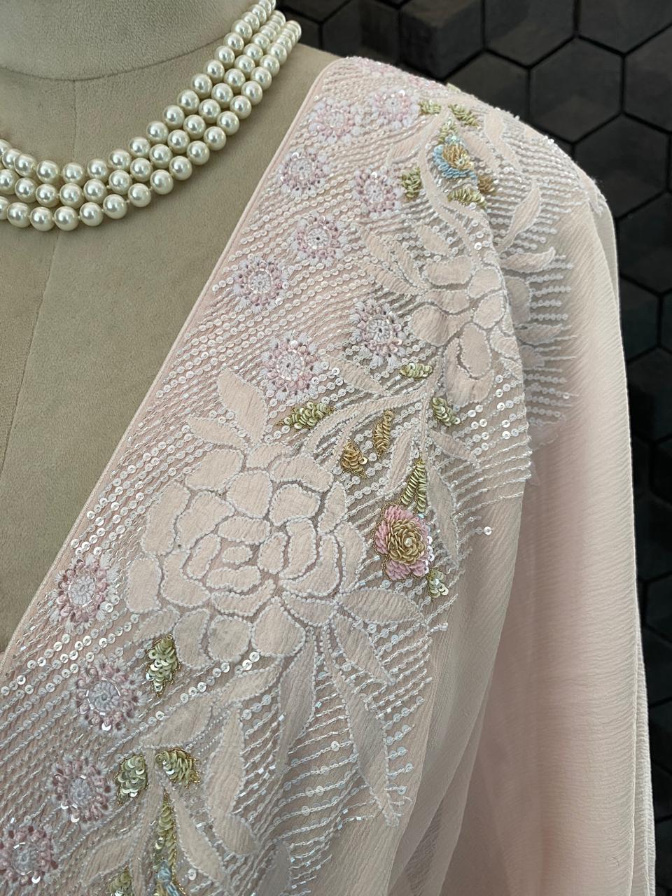 Powder Pink Chiffon Chikankari Saree