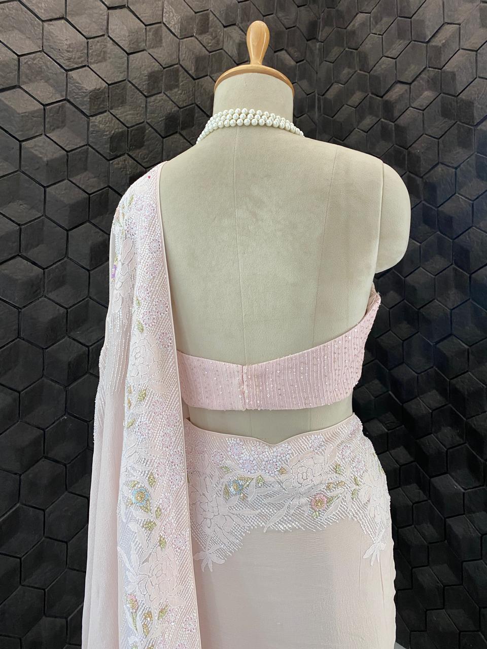 Powder Pink Chiffon Chikankari Saree