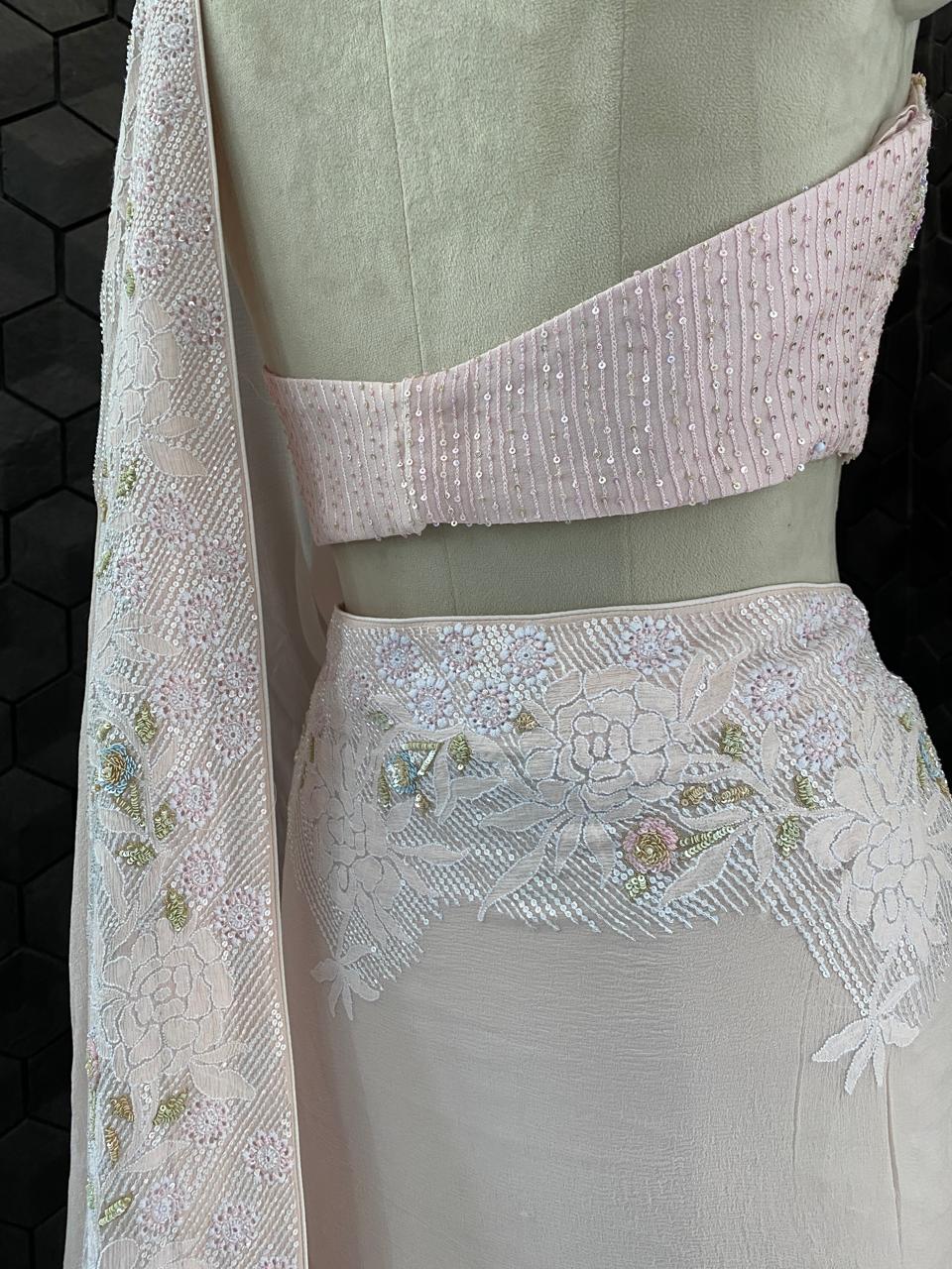 Powder Pink Chiffon Chikankari Saree
