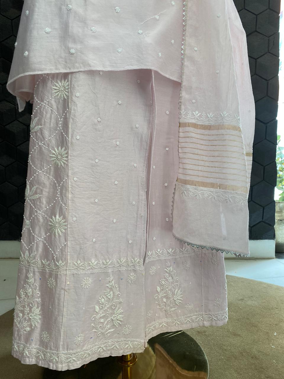 Blush Pink Chanderi Chikankari Co-ord with Dupatta