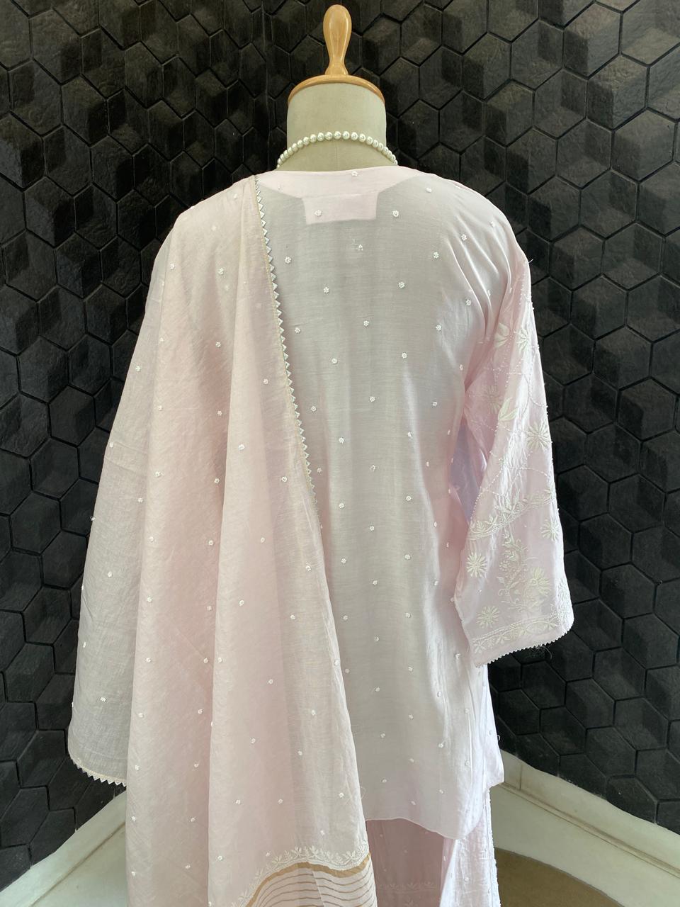 Blush Pink Chanderi Chikankari Co-ord with Dupatta