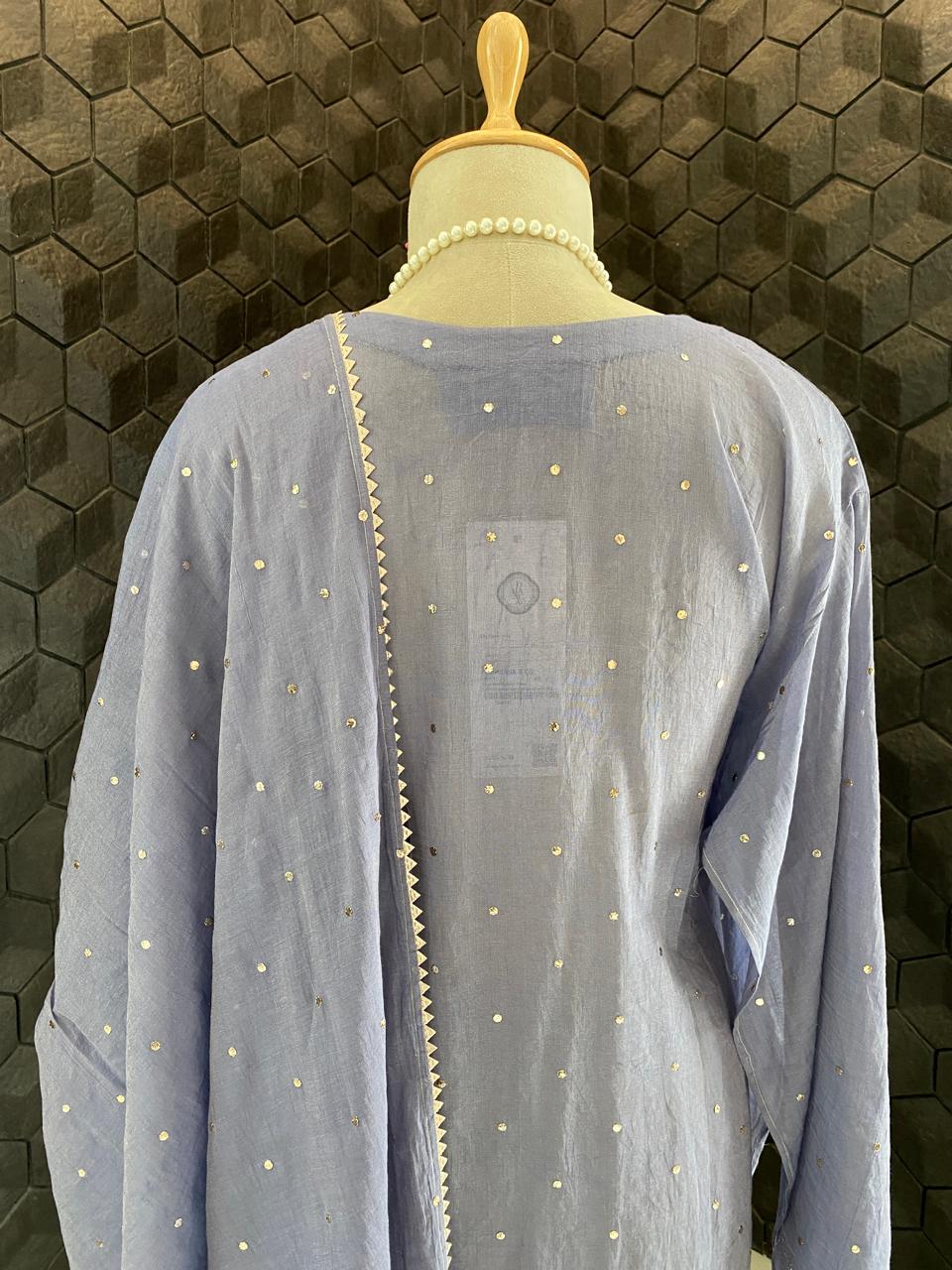 Ash Blue Golden tissue Mukaish and Kamdani Kurta Set