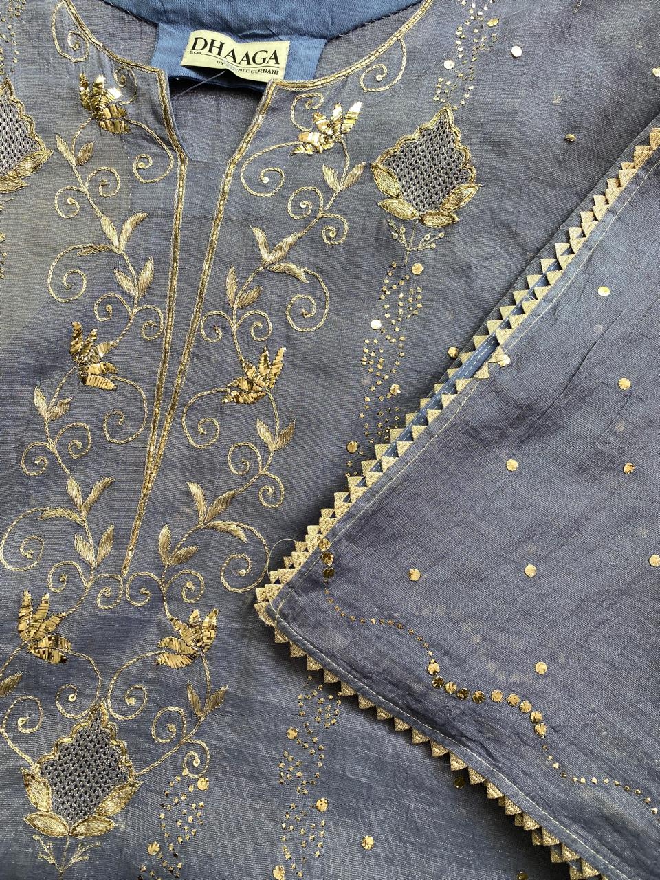 Ash Blue Golden tissue Mukaish and Kamdani Kurta Set