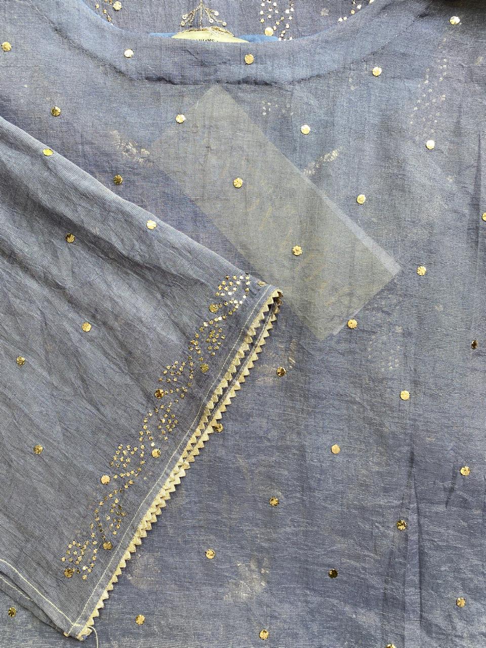 Ash Blue Golden tissue Mukaish and Kamdani Kurta Set