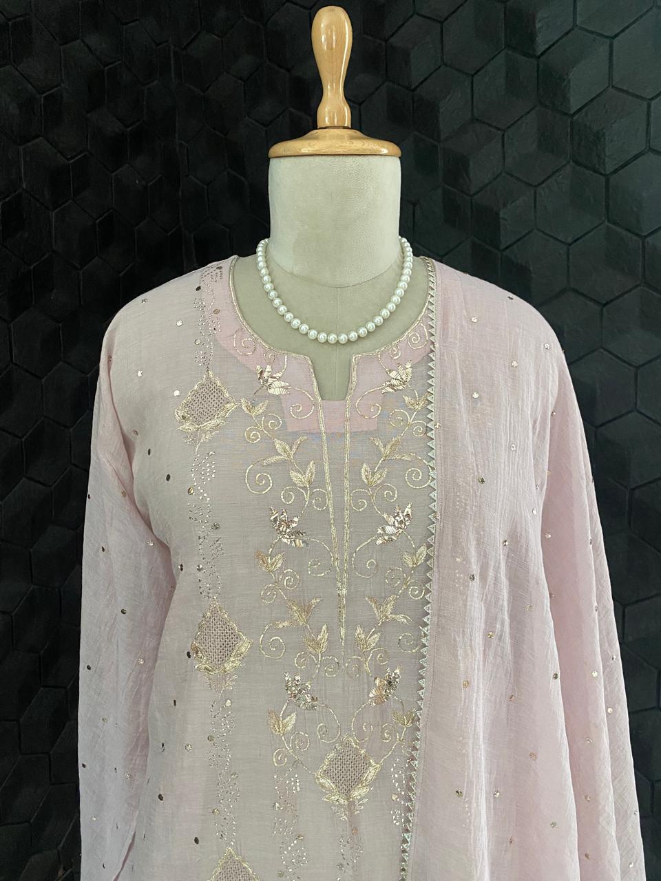Lilac Golden tissue Mukaish and Kamdani kurta set