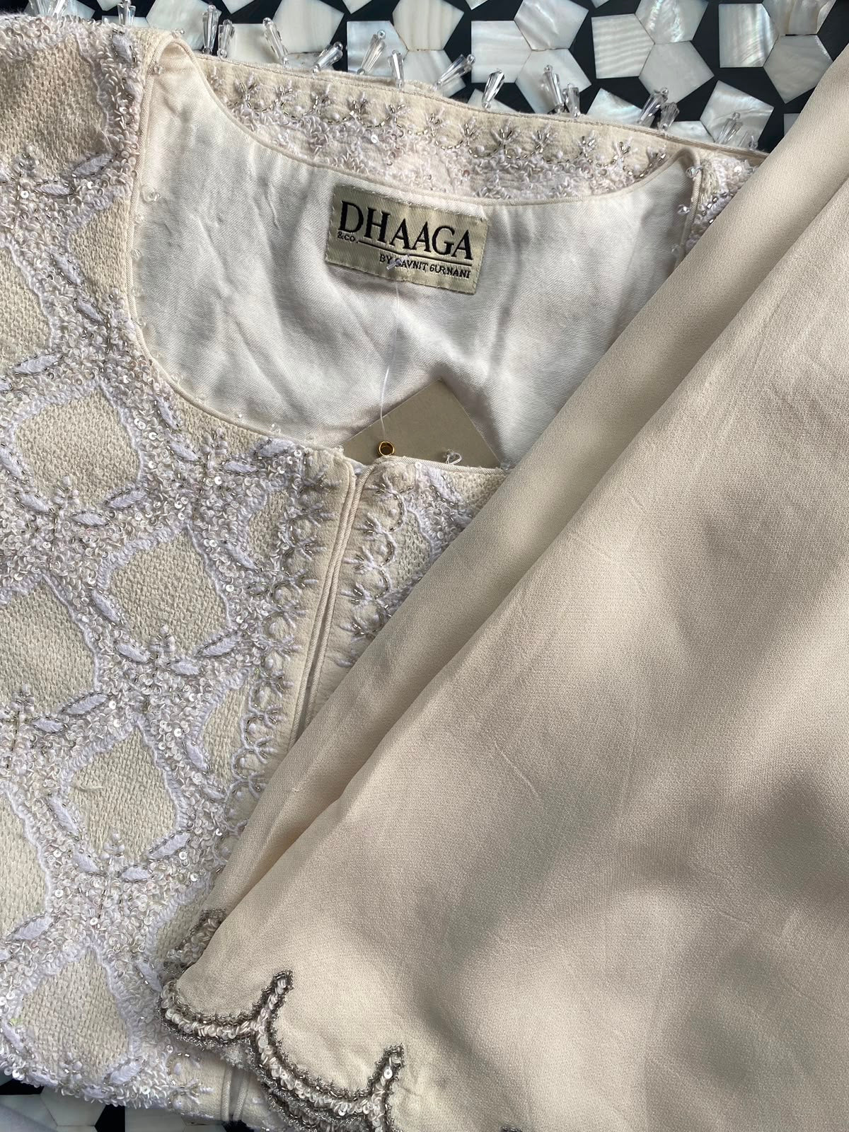 White georgette Chikankari gilet-set