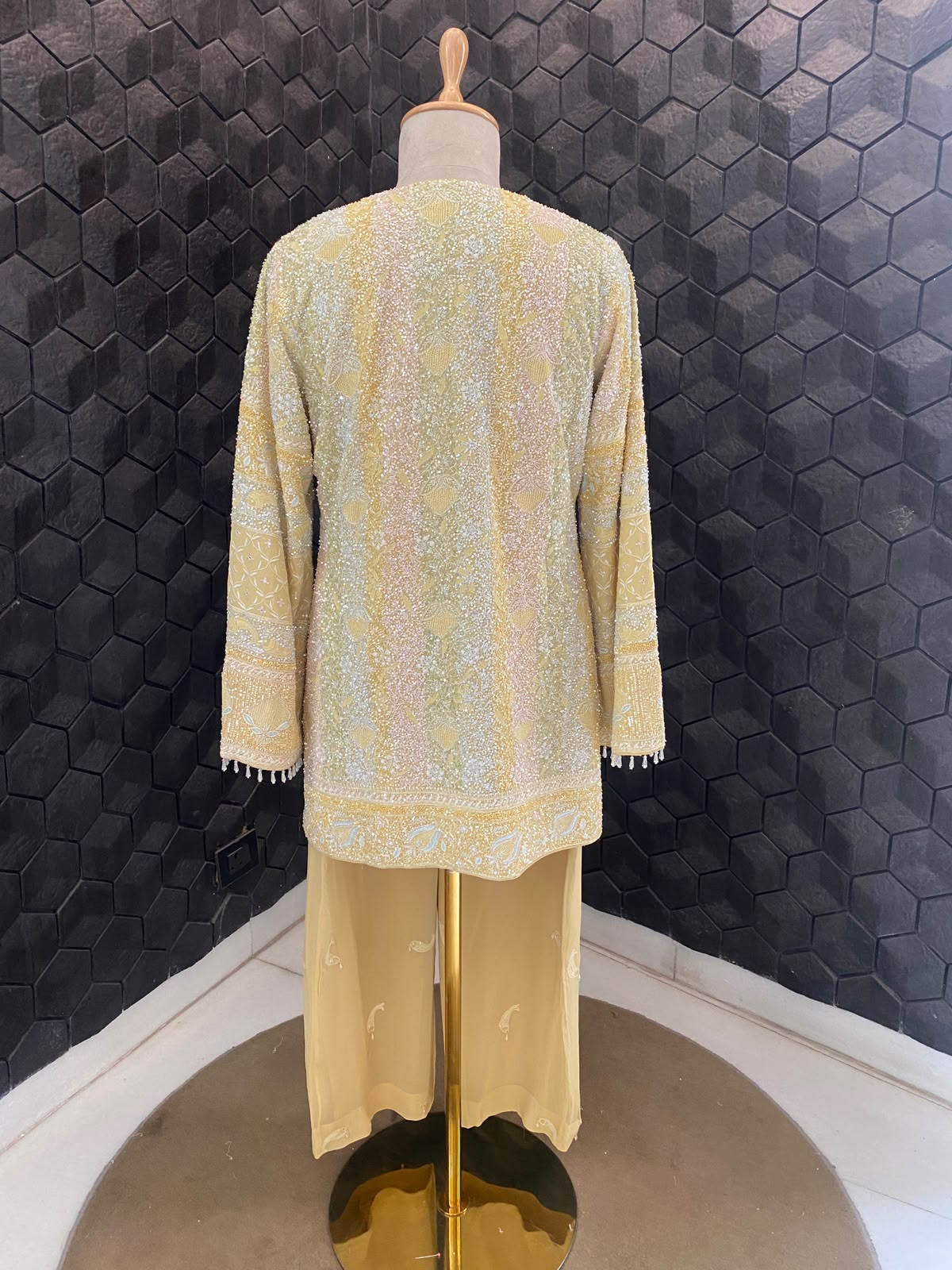 yellow georgette co-ord set