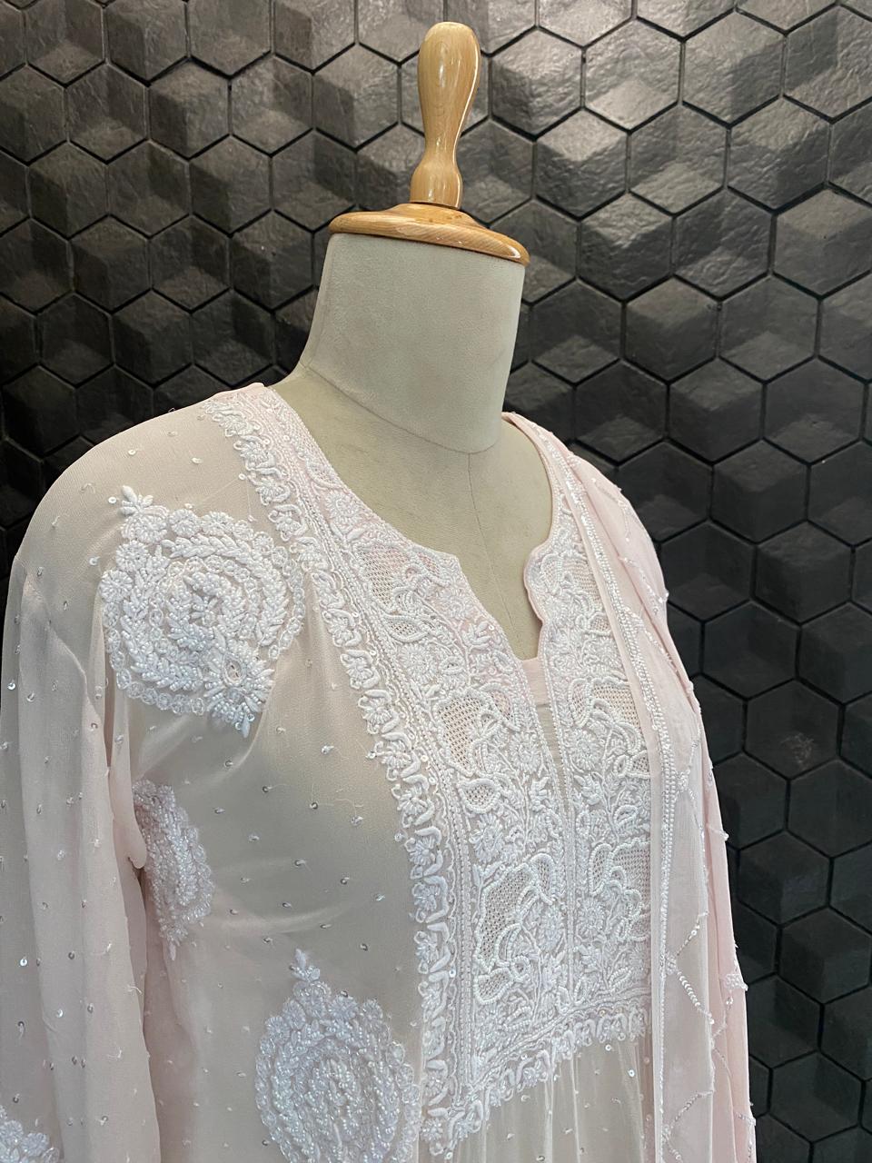 Pink georgette chikankari Kurta Set