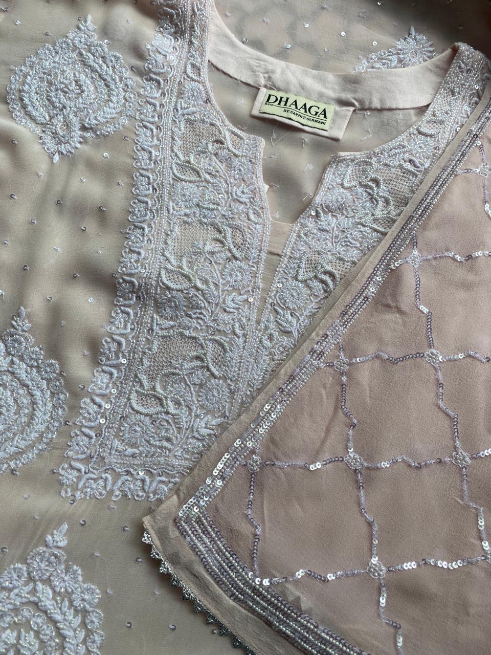 Pink georgette chikankari Kurta Set