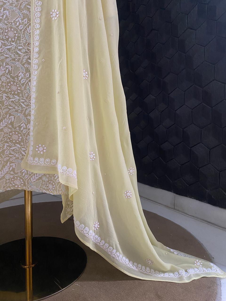 Lemon yellow georgette chikankari Kurta Set