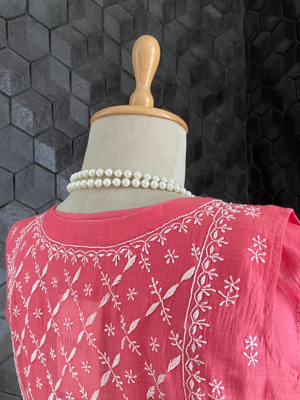 Pink ombre mul chanderi sleeveless chikankari dress