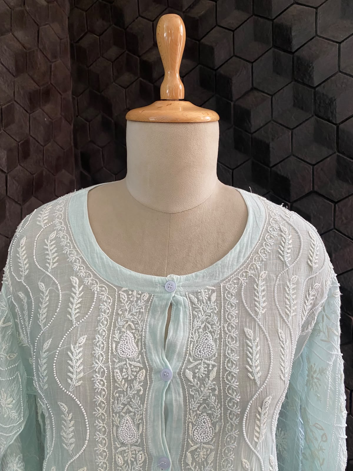 sea green mul chanderi chikankari co-ord set