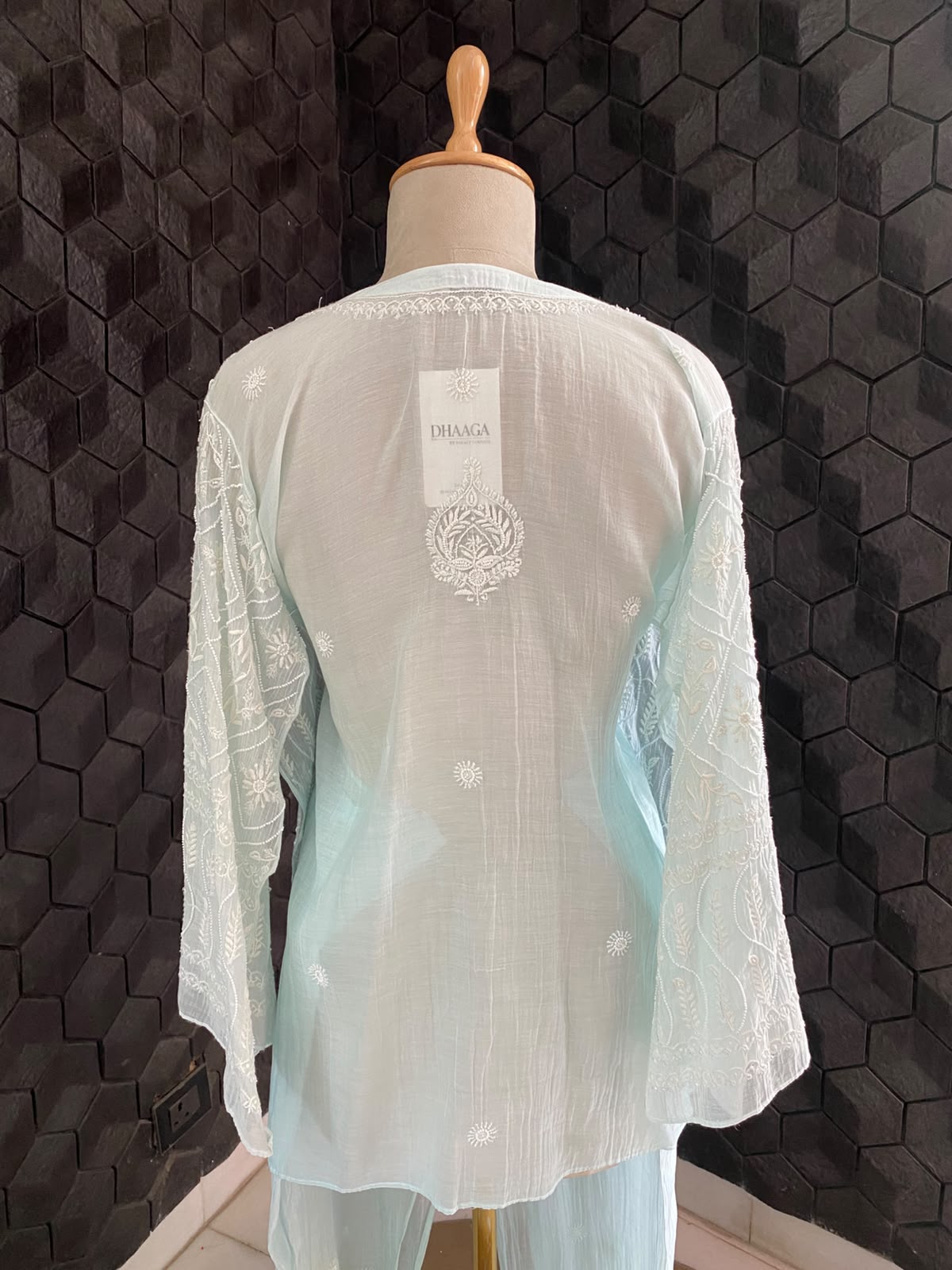 sea green mul chanderi chikankari co-ord set