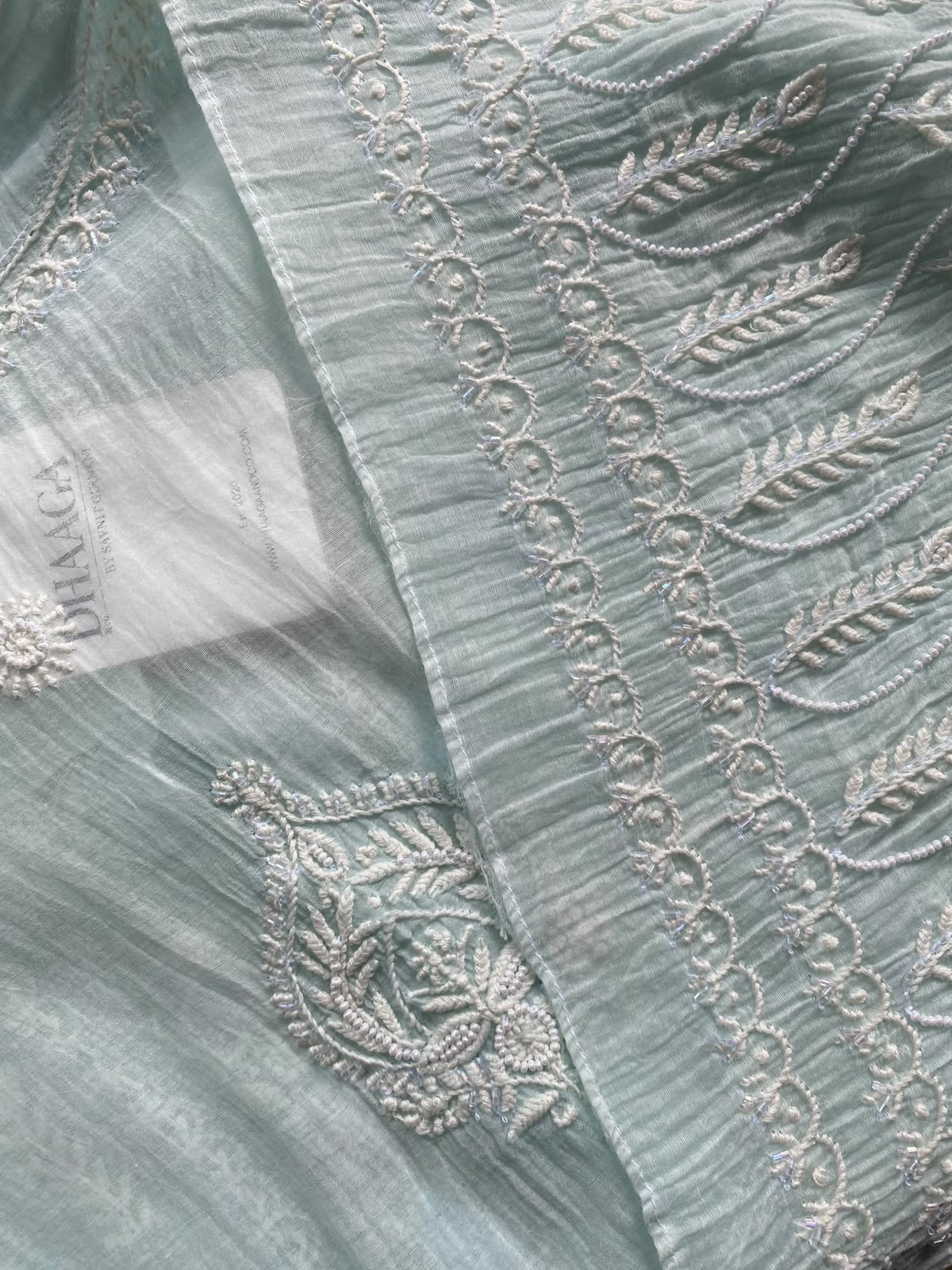 sea green mul chanderi chikankari co-ord set