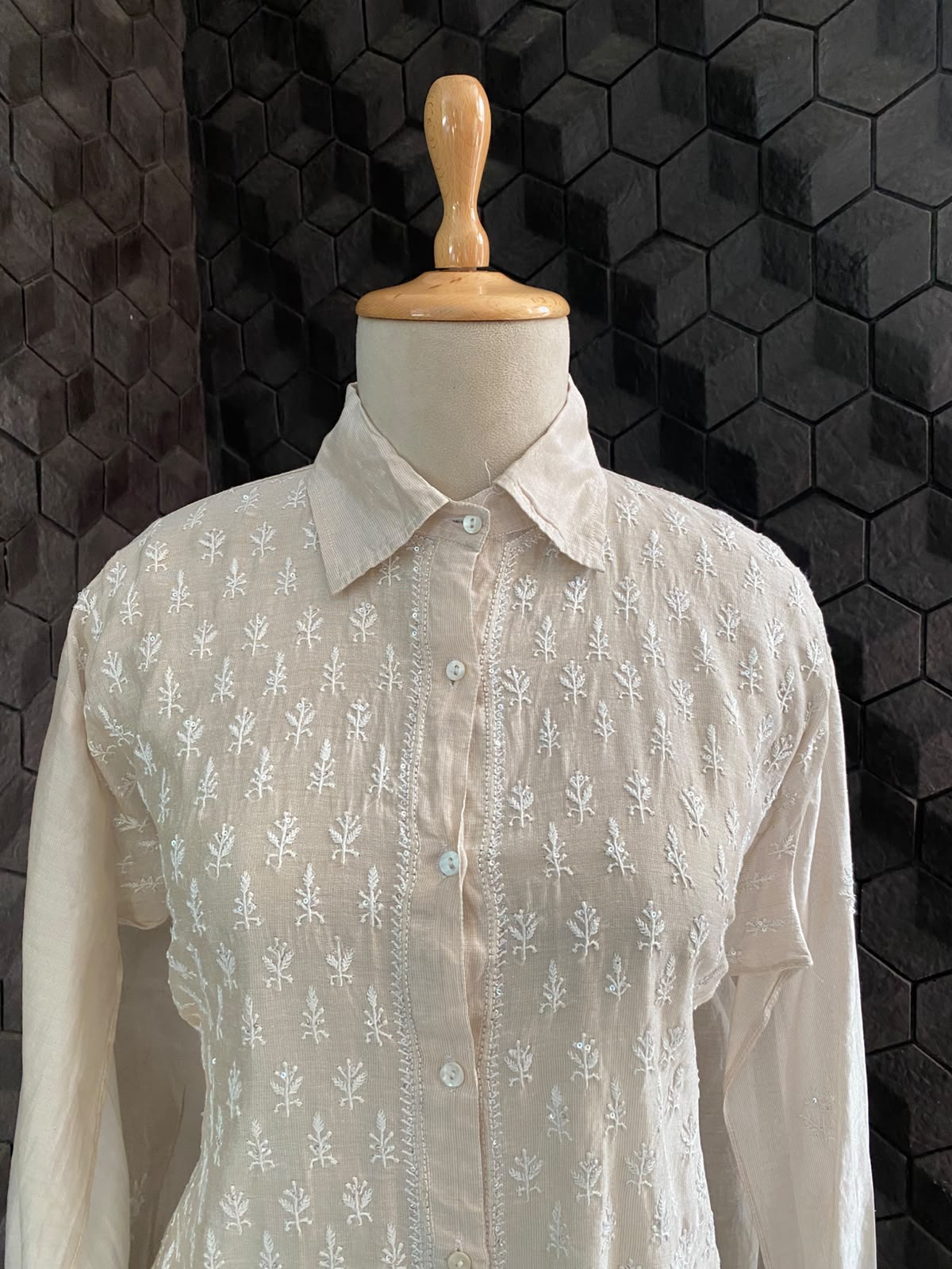 Golden Tissue ivory chikankari shirt
